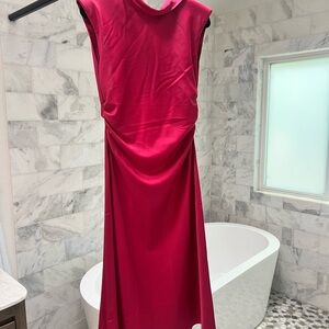 Anthropologie Fuchsia Midi Dress with Draped Waist